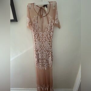 For Love & Lemons S sheer maxi womens dress nude white lace